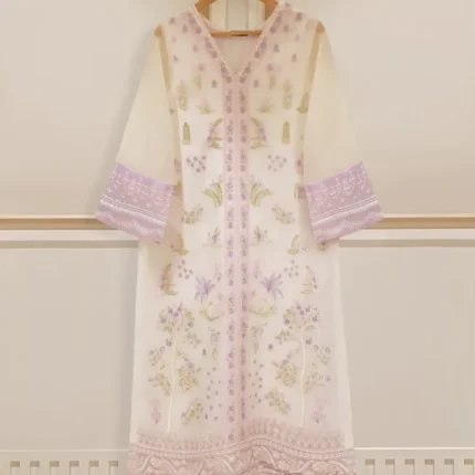 TWO PIECE PURE ORGANZA EMBROIDERED SHIRT