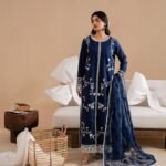 Womens Navy Blue Embroidered Three-Piece Set - Image 3
