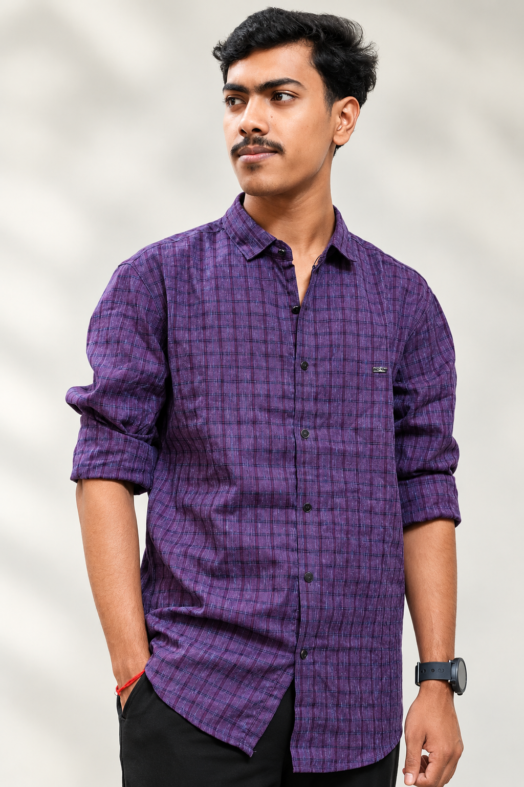 ChatGPT Image Oct 9, 2026, 09_09_34 PM Men Purple Super Slim Fit Checked Full Sleeves Casual Shirt - Image 1