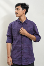 Men Purple Super Slim Fit Checked Full Sleeves Casual Shirt - Image 3